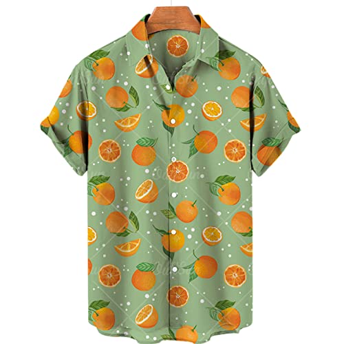 SHOUJIQQ Herren-Hawaii Hemd Aloha Hemden-Frucht-Zitronen Muster Bedruckt Kurzarm-Hemd Sommer-Strand-Lässige Bluse Mit Knöpfen Für Unisex-Party-Kleidung, A,Xx, Groß