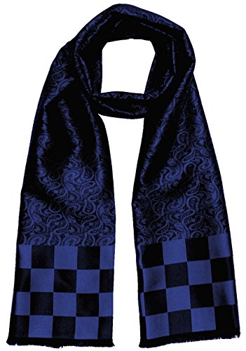 Lorenzo Cana Herren Schal aus 100% Seide aufwändig jacquard gewebter Damast Seidenschal Seidentuch Tuch blau 25 cm x 160 cm - 8921311