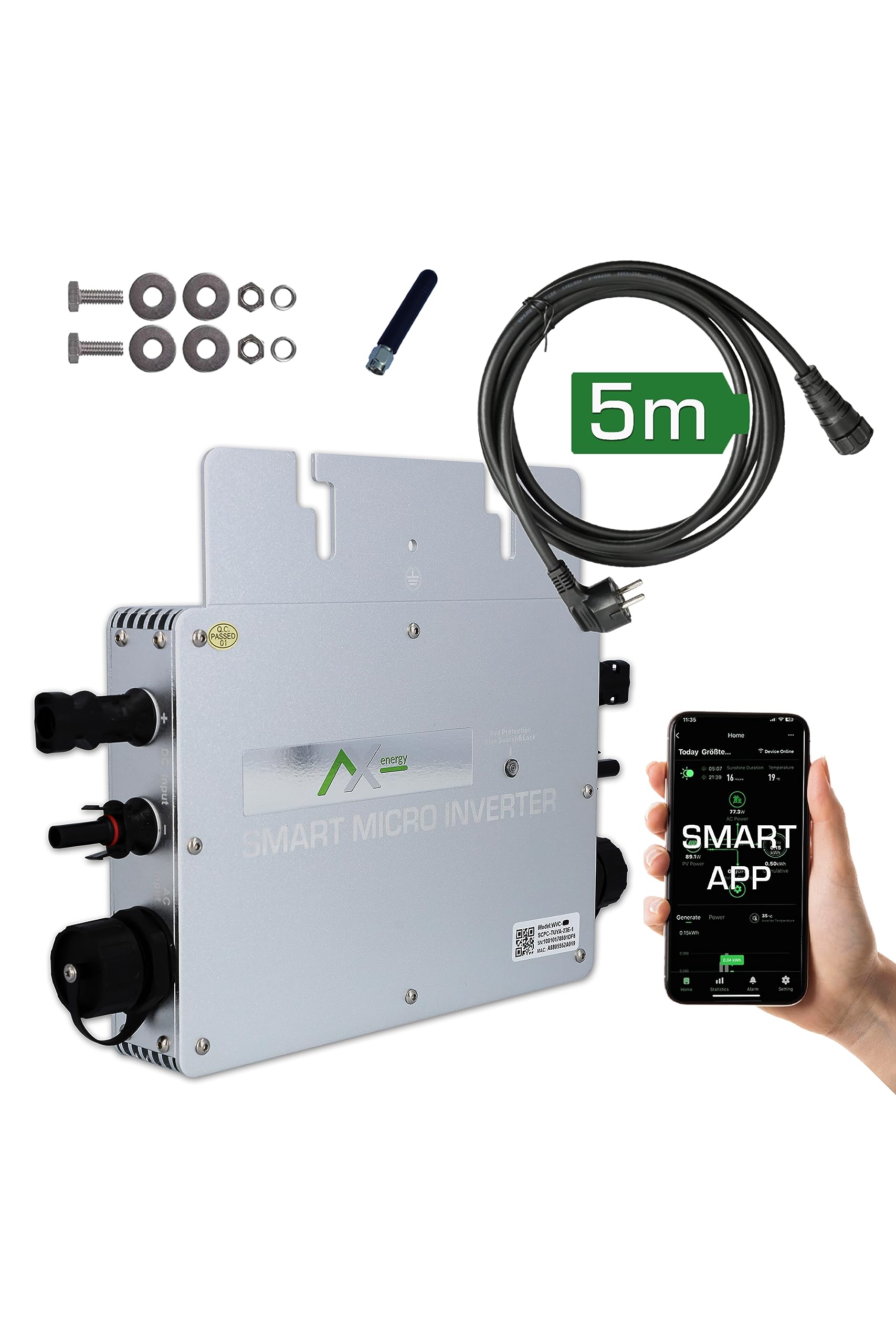 WR-AX 800 SMART - Smart Micro Wechselrichter mit APP Steuerung - Effizientes Energiemanagment und Maximale Leistung für Balkonkraftwerke - Zuverlässiger Solar Inverter