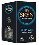 SKYN Extra Lube Kondome 50 Stück/Skynfeel Latexfreie Kondome für Männer, Gefühlsecht Hauchzart, Extra Feucht Kondome Box, Sensitiv, Kondome 53mm Breite
