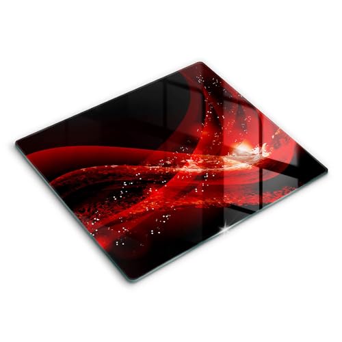 Tulup Schneidebrett 60x52 cm Spritzschutz Rot Kochplattenabdeckung Herdabdeckplatte Gehärtetes Glas Abdeckung - Abstraktes