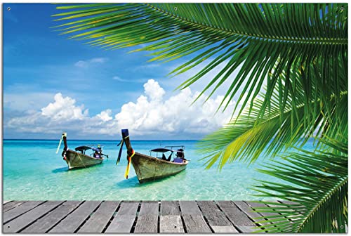 Wallario Garten-Poster Outdoor-Poster - Sonnenboot in der Karibik in Premiumqualität, Größe: 61 x 91,5 cm, für den Außeneinsatz geeignet