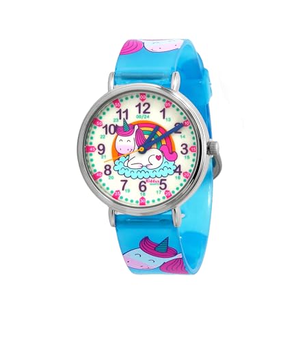 KIDDUS Lern Armbanduhr für Kinder, Jungen und Mädchen. Analoge Armbanduhr mit Zeitlernübungen, japanischen Quarzwerk, gut lesbar, um ganz leicht zu Lernen, die Uhr zu lesen KI10330
