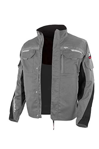 Grizzlyskin Arbeitsjacke Iron - Unisex Workwear für Damen & Herren, Cordura-Schutzjacke mit vielen Taschen, Outdoor Jacke mit Reflexbiesen, Farbe: Grau/Schwarz, Größe: XL (54/56)