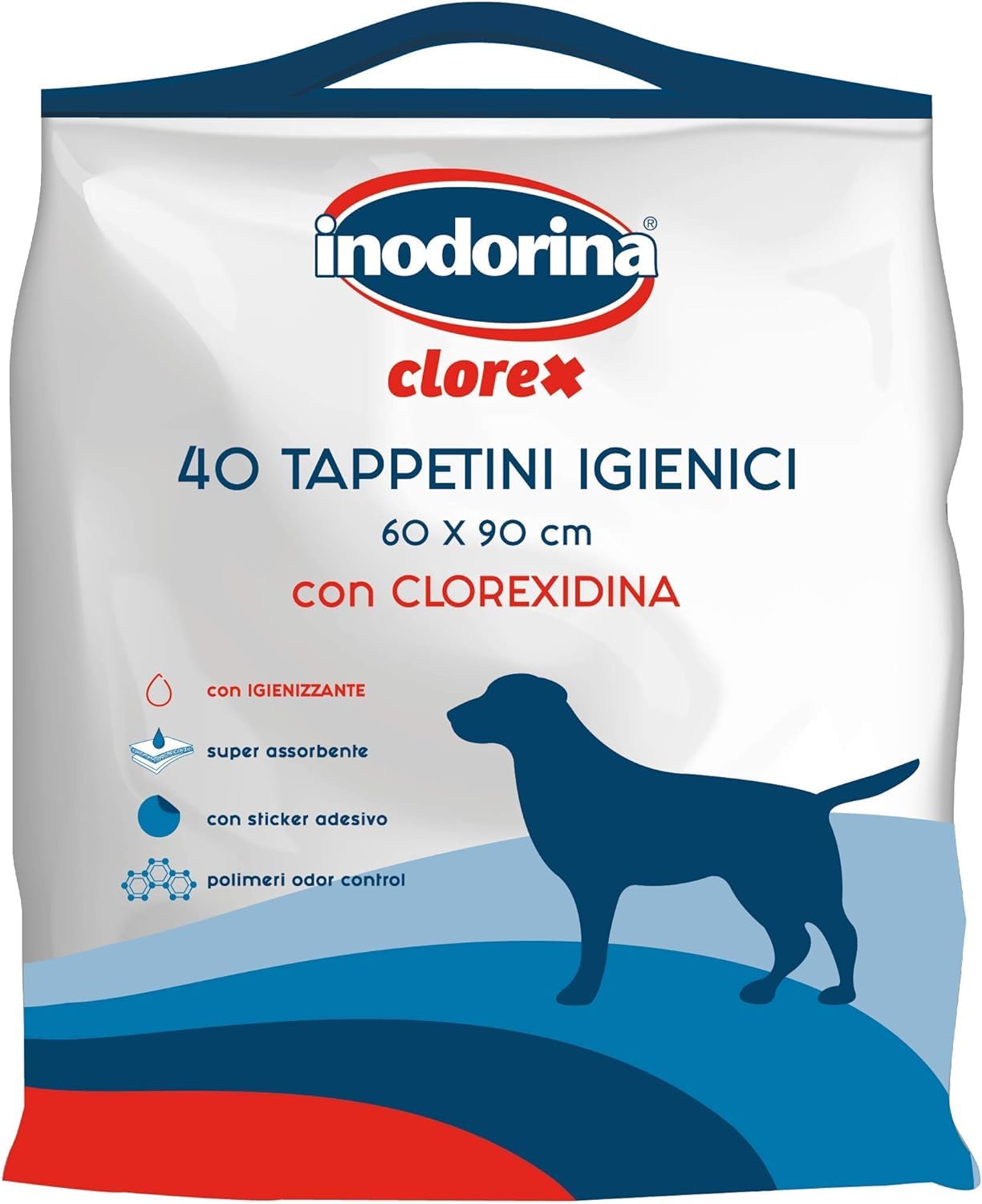 Inodorina, Clorex Hygienematten, aus robustem, extrem saugfähigem und reißfestem Material, mit geruchshemmenden und desinfizierenden Polymeren, auf Basis von Chlorhexidin, Größe 60x90 cm, 40 Stück