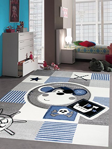 Kinderteppich Spielteppich Teppich Kinderzimmer Babyteppich Pirat Affe in Blau Größe 140x200 cm