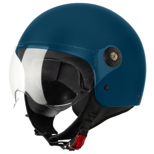 VINZ Duoro Roller Helm Jet Helm Mopedhelm Herren und Damen | in Gr. XS-XXL | Jethelm mit Visier | ECE 22.06 Zertifiziert | Motorradhelm | Blau