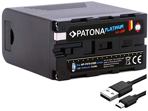 PATONA Platinum Ersatz für Akku Sony NP-F970 (echte 10500mAh / Powerbank Funktion) - LG Cells Inside - USB-Ausgang - Micro-USB Eingang