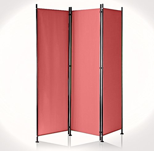 IMC Paravent 3-teilig rot Raumteiler Trennwand Sichtschutz, faltbar/flexibel verstellbar, wetterfester Polyester-Stoff, Schwarze Metallstangen