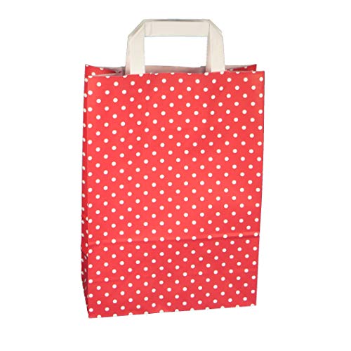 250 Papiertragetaschen Papiertüten Geschenktüten Einkaufstüten Papier Rot Punkte Pünktchen Polka Dots weiß 3 Verschiedene Größen zur Auswahl (22+10x31cm)