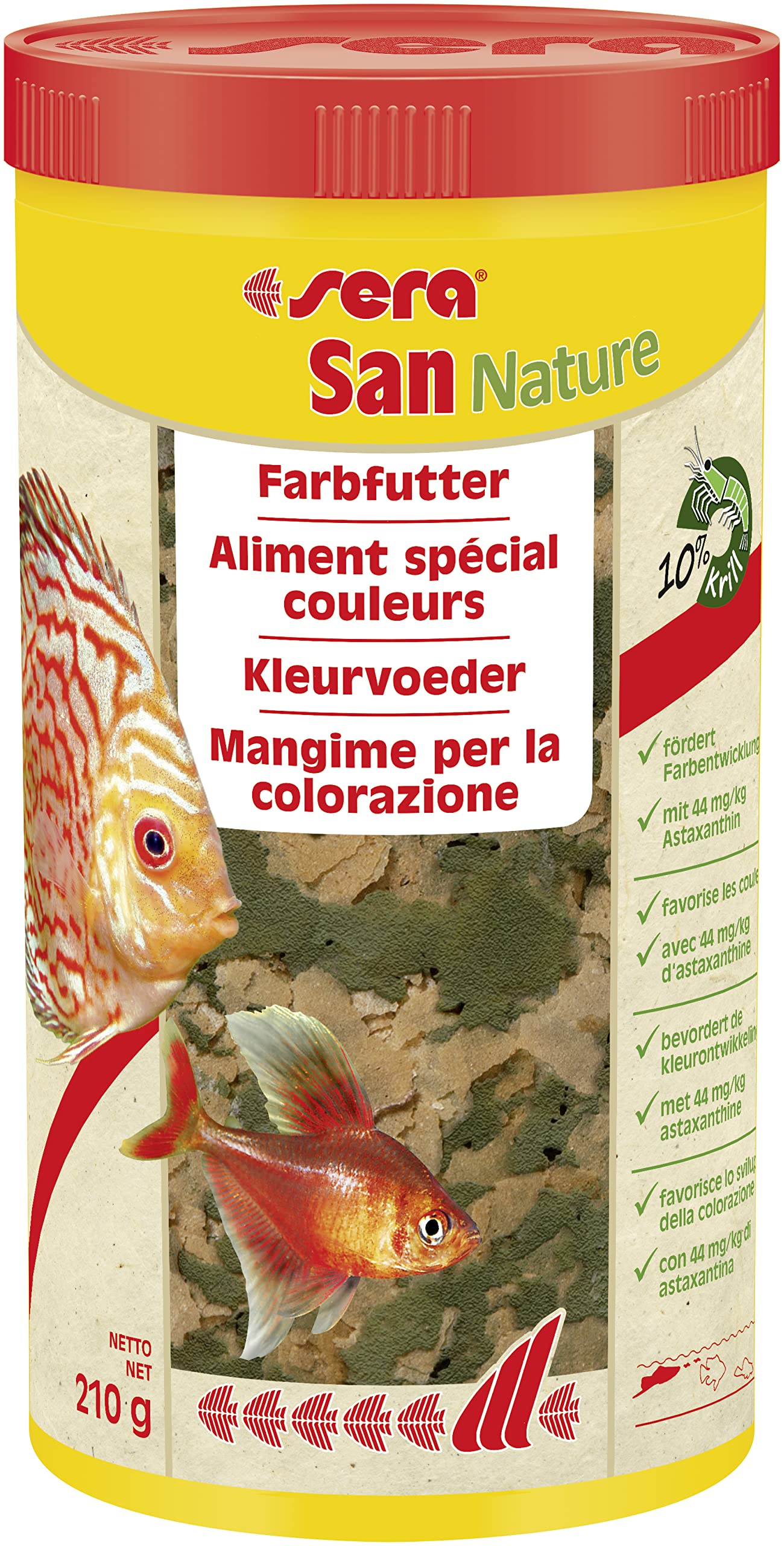 sera San Nature 1000 ml - Farbfutter aus Flocken mit 10% Krill für die natürliche Farbentwicklung, Flockenfutter fürs Aquarium, Fischfutter mit hoher Futterverwertbarkeit (und somit weniger Algen)