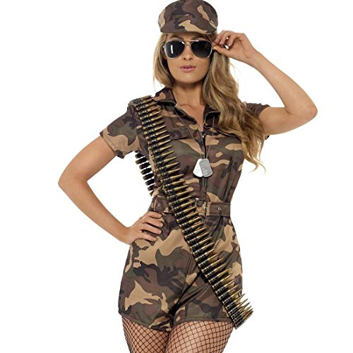 Aufregendes Army Girl Kostüm im Camouflage-Look / Braun-Oliv S (34/36) / Military Girl Verkleidung Bundeswehr Soldatin / EIN Blickfang zu Fasching & Karneval