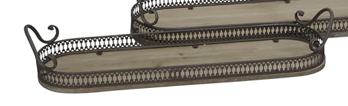 dekoratives Tablett ovales langes Deko-Tablett mit Griffen aus Holz und Metall in Shabby braun Vintage Landhaus Optik (braun mittel)
