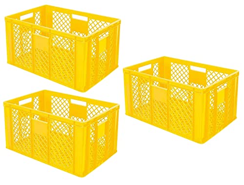 3x Eurobehälter durchbrochen/Stapelkorb, LxBxH 600x400x320 mm, gelb