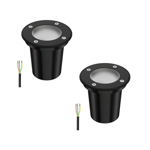 ledscom.de Einbauleuchte BOLI, Outdoor, IP67, schwarz, gefrostet, rund, 108mm Ø inkl. LED Lampe je 500lm warmweiß, 2 Stk.