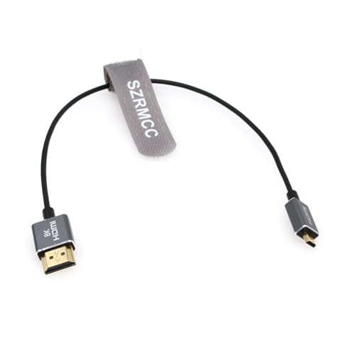 SZRMCC 8K Ultra Thin 2.5mm Micro HDMI to HDMI Cable Flex High Speed 4K @ 60Hz 2.1 HDMI Cable for Hero 7 Raspberry Pi4 Sony A6400 A6000 A7III Nikon B500 Yoga 3 (Gray,1m)