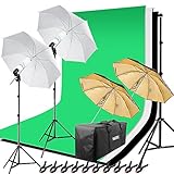 HAKUTATZ® Hintergrund Fotostudio Set 5-in-1 Reflektor 4X Hintergrund Lampenstativ Softbox mit Schutztasche Greenscreen Set
