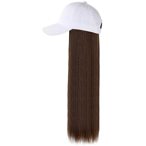 Synthetische lange Perücke Baseballkappe mit Haaren for Damen und Mädchen Hutperücke täglicher Gebrauch Party Halloween Hutperücken (Color : Light brown, Size : White cap)