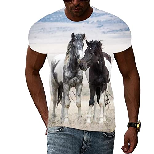 CUSMA Tier Pferd T-Shirt Herren und Damen lässig 3D-Druck Rundhalsausschnitt Kurzarm in grau