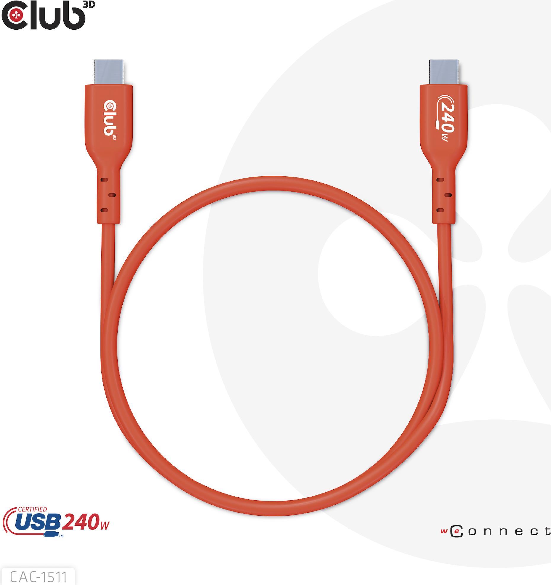 Club 3D CAC-1515 USB2 Typ-C Bi-Direktionales USB-IF Zertifiziertes Kabel 480Mb, PD 240W(48V/5A) EPR St./St. 4m