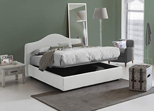 Talamo Italia Container Doppelbett Claudia, Made in Italy, Bett mit Stoffbezug, Frontöffnung, passend für Matratze 160x190 cm, Weiß