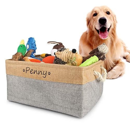 Personalisierter Hund Spielzeugkorb Kostenloser Druck Haustier Aufbewahrungsbox Katze DIY Benutzerdefinierter Name Spielzeug Kleidung Zubehör Lagerung Organisieren (M 36X27X17cm)