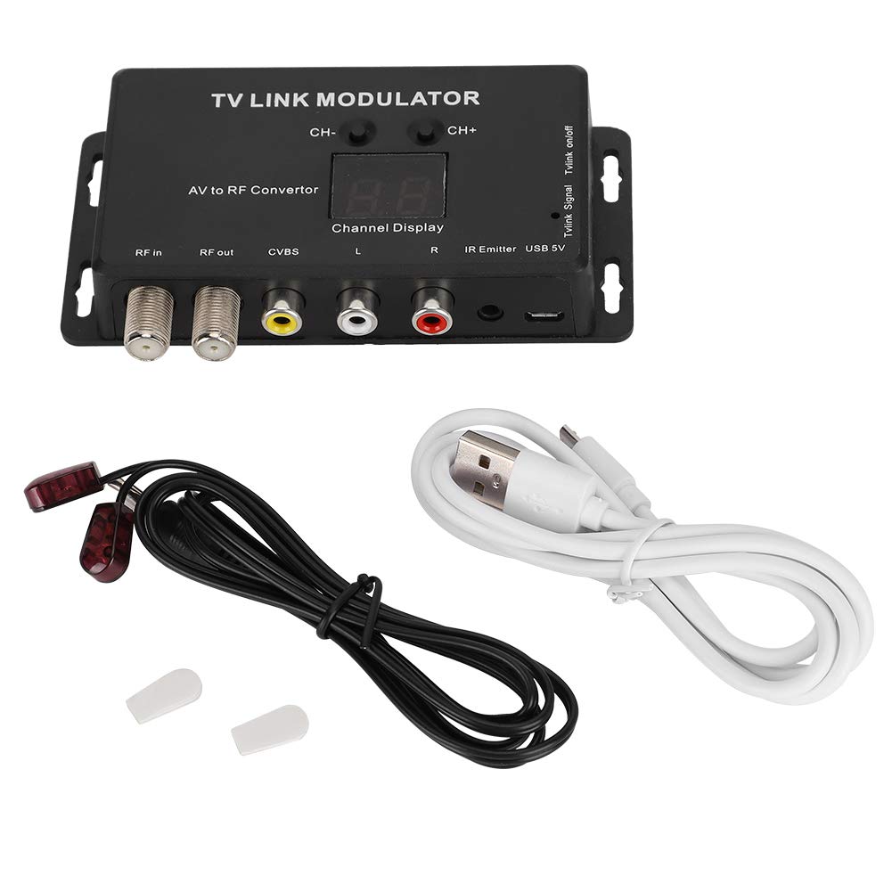 GAESHOW UHF Modulator, TM70 UHF-TV-LINK-Modulator, AV-HF-Wandler IR-Extender mit Kanalanzeige für TV-LINK, HF-Wandler IR-Extender-Adapter
