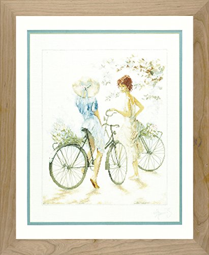 Lanarte Zählmusterpackung Mädchen auf Fahrrad Kreuzstichpackung, Baumwolle, Mehrfarbig, 39 x 49 x 0.3 cm