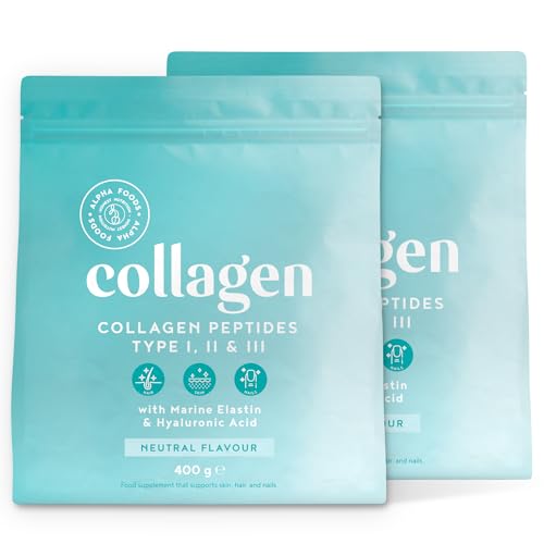 Alpha Foods Collagen Pulver (800g) - Kollagen Hydrolysat Peptide Type I, II, III & IV - Hochdosiert Kollagenpulver mit Hyaluronsäure und Elastin - Geschmacksneutral - Aus Deutschland
