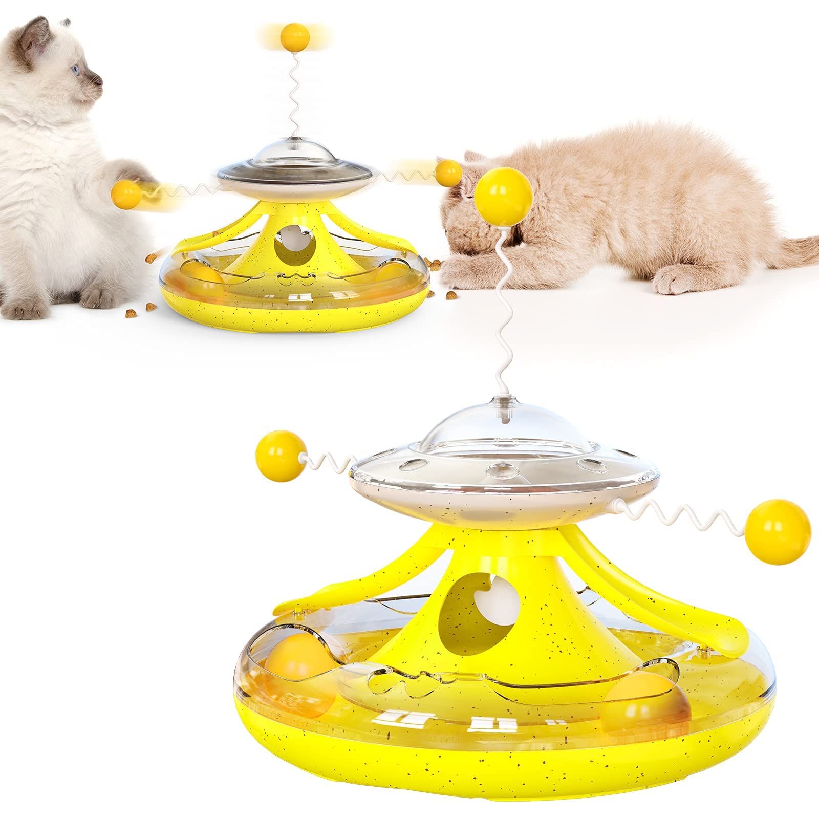 NW Happy Wheel Katzenspielzeug Futterspender Spielzeug Plattenspieler Spielzeug lindern Angstzustände verbessern Intelligenz Haustier Spielzeug Haustier Produkt Pet Supplies Mehrere interaktive Katzenstäbe (Gelb)
