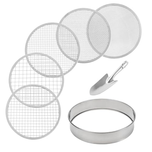 Asinfter Erdsieb-Set Aus Rostfreiem Stahl für die Gartenarbeit mit 5 Größen, 8 Durchmesser, 1/3/6/9/12 mm Austauschbaren Maschen