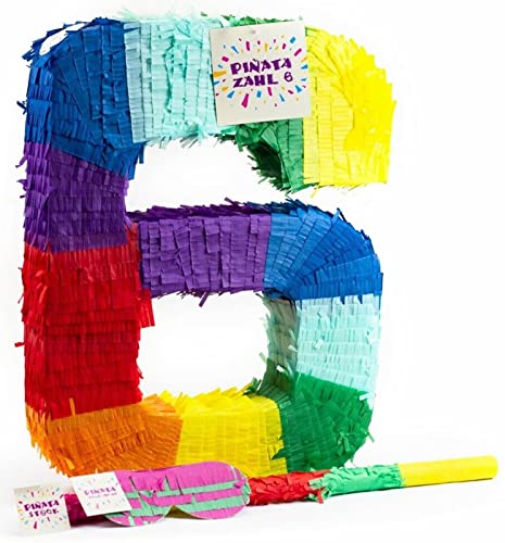 Pinatas Zahl 0 bis 9 | Set: Pinata + Maske + Stock | Tolles Spiel und Deko zum Kindergeburtstag | Zahlen Piñata Kinder Geburtstag Party Partydeko, Edition: 6. Geburtstag