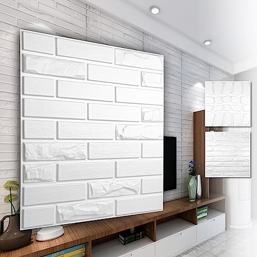 HEXIM 3D Wandpaneele, PVC Kunststoff weiß - Steinoptik Design Paneele 50x50cm Wandverkleidung (5QM HD114) Verblender Wohnzimmer modern Stone