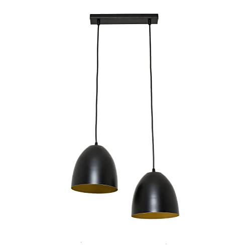 Schwarze Hängeleuchte Schirm innen Gold E27 Ø20cm Retro Design Pendelleuchte Esstisch Wohnzimmer