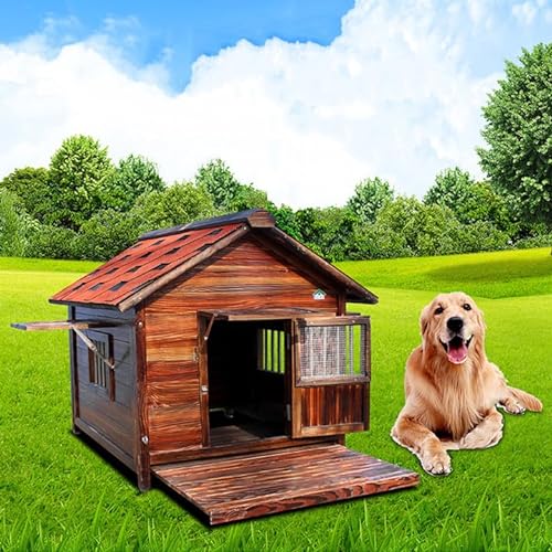 Hundehütte aus Holz, Premium Outdoor Hütte, Wetterfest-Ideal für Draußen-5 Größen zur Wahl-Hundehaus Hundehütte(Size:XL(100X80X95cm))