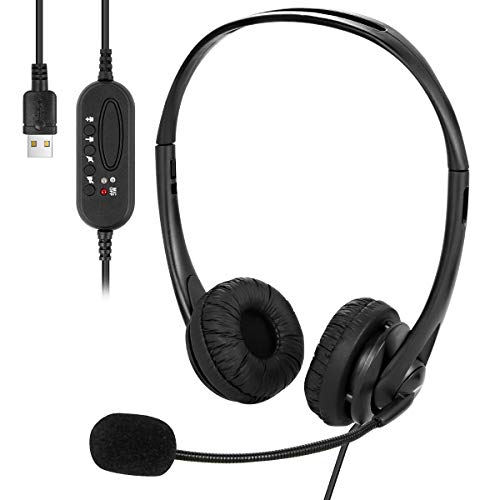 Yolispa Computer-Headset, USB-Headset, PC-Headset mit Geräuschunterdrückung und Lautstärkeregler Kabelgebundenes Für Telefonkonferenzen, Spielestimmen, Online-Kurse usw