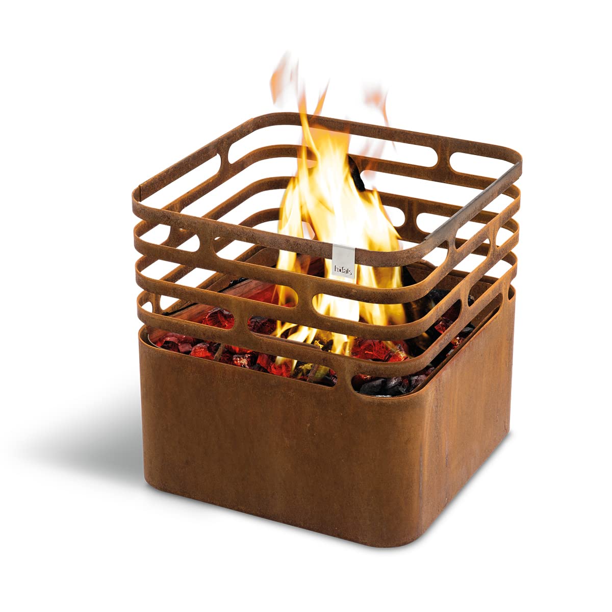höfats - Cube Feuerkorb - Feuerschale, Grill, Hocker und Tisch - Feuerstelle für Garten und Terrasse - Corten-Stahl - Rost-Optik - mit integrierter Löschfunktion