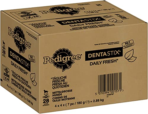 Pedigree Hundesnacks Hundeleckerli Dentastix Daily Fresh Zahnpflege, 4er Pack (4 x 28 Sticks x 720 g)