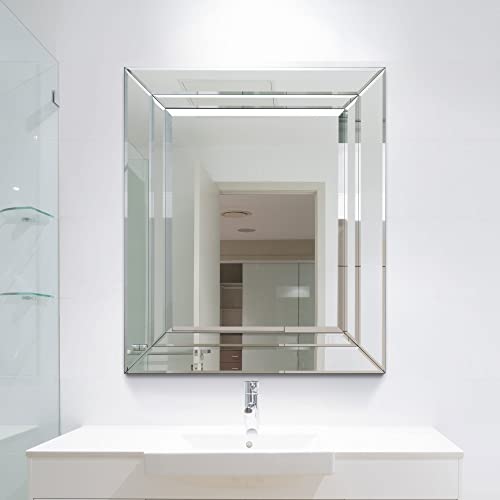 MirrorOutlet Silber Doppelt abgeschrägte Venezianischer Wandspiegel 2 FT3 X 1 silberfarben (68 x 58 cm)