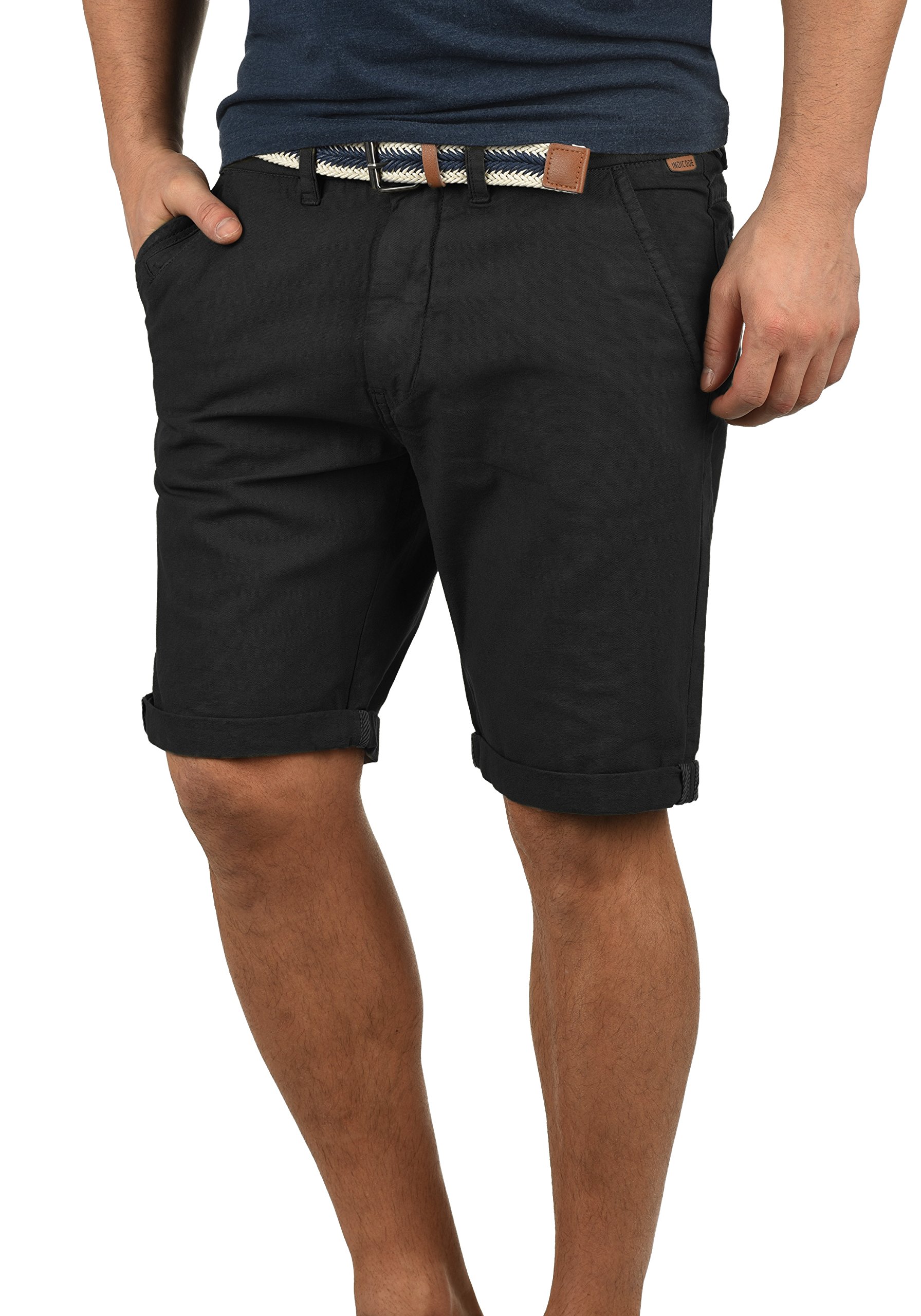 Indicode Mews Herren Chino Shorts Bermuda Kurze Hose mit Gürtel Regular Fit, Größe:XXL, Farbe:Black (999)