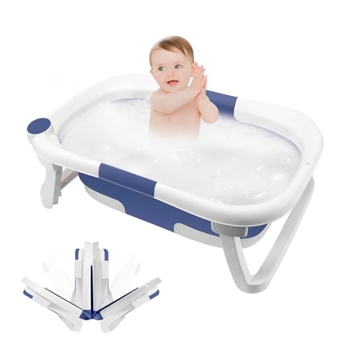 OHMG Baby-Badewanne, faltbar, für Babys, Babybad, tragbar, rutschfest, für 0 – 3 Jahre, mit Ablauflöchern