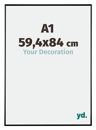 yd. Your Decoration - A1 59.4x84 cm - Bilderrahmen von Kunststoff mit Acrylglas - Ausgezeichneter Qualität - Schwarz Hochglanz - Antireflex - Fotorahmen - Evry.