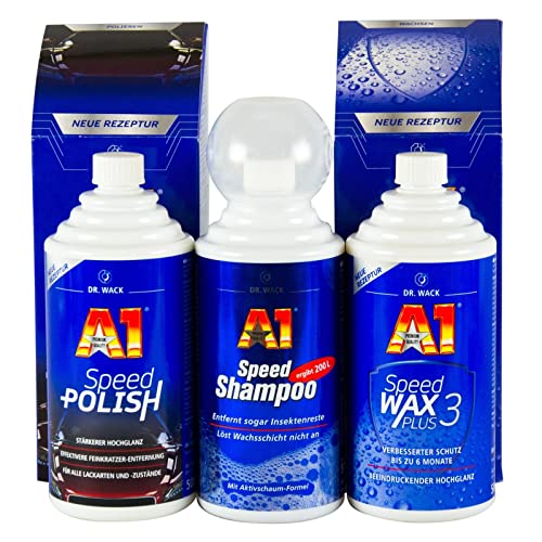 DR. WACK A1 Speed Polish Politur 500ml & Speed Wax Plus 3 500ml & Shampoo 500ml
