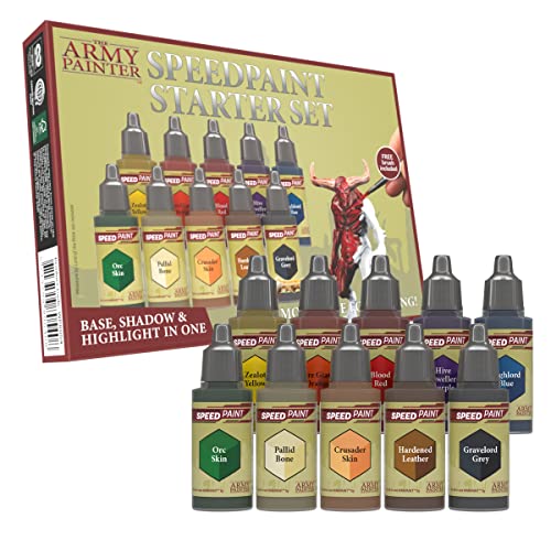 The Army Painter Speedpaint Starterfarben Set, 10 Flaschen ungiftige 18ml Acrylfarben inklusive 1 Malpinsel für Minifiguren und Miniaturmodellmalerei