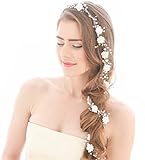Cheerlife Haarschmuck Weiß Haarkette Blumenkranz mit Kristall Perlen Blumenstirnband Blumenkrone Haarkranz Garland Hochzeit Festival Kopfband Kranz