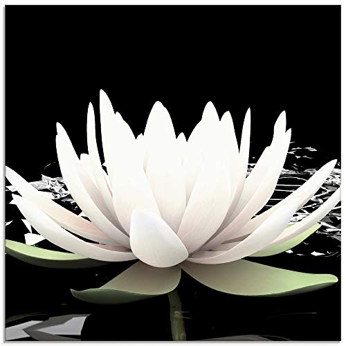 Artland Qualitätsbilder I Glasbilder Deko Glas Bilder 30 x 30 cm Botanik Blumen Seerose Foto Schwarz Weiß D8QA Zwei Lotusblumen auf dem Wasser
