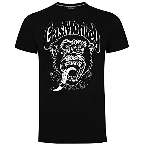 Gas Monkey Garage Offizielles Kyd T-Shirt GMG Hot Rod 'Distressed Monkey Gr. Large, Schwarz