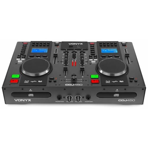 Vonyx CDJ450 DJ Workstation - 2 MP3-fähige CD-Player, Bluetooth-Funktion, 2 x USB-Port, 2-Kanal-Mixer, Mediaplayer, integrierte Ordnersuche, Tragegriffe