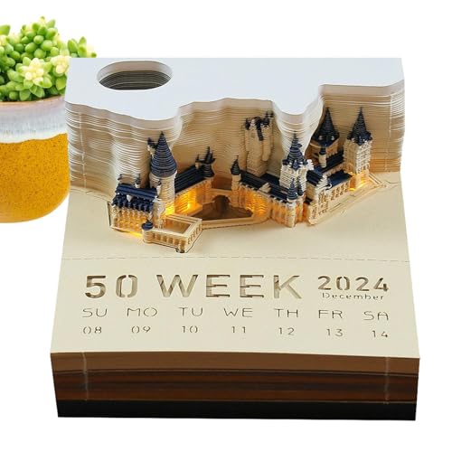 3D Art Calendar 2024 | Tear-Away 3D Paper Art Notepad,Time Piece Calendar with LED Lights,Creative 3D Memo Artsy Pad Desk Calendar,3D Art Calendar Paper Carving Gift Desktop Decoration Gift
