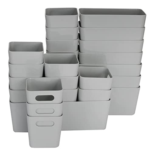 22 Teile Organizer Set - 10 cm hoch - in 3 Größen - grau - Schubladeneinsatz - passend für Schubladen bis 90x40cm